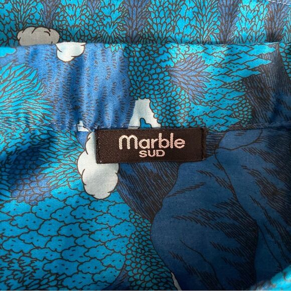 Marble Sud Womens Top Button Up Oversized Boxy Drop Shoulder Bear Mountain Plane - Picture 6 of 8